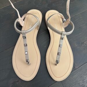 Rebecca Minkoff Tan T-Strap Sandals with Studs